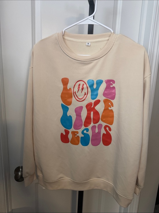 Tops - Cream Graphic 'Love Like Jesus' Crewneck Sweatshirt